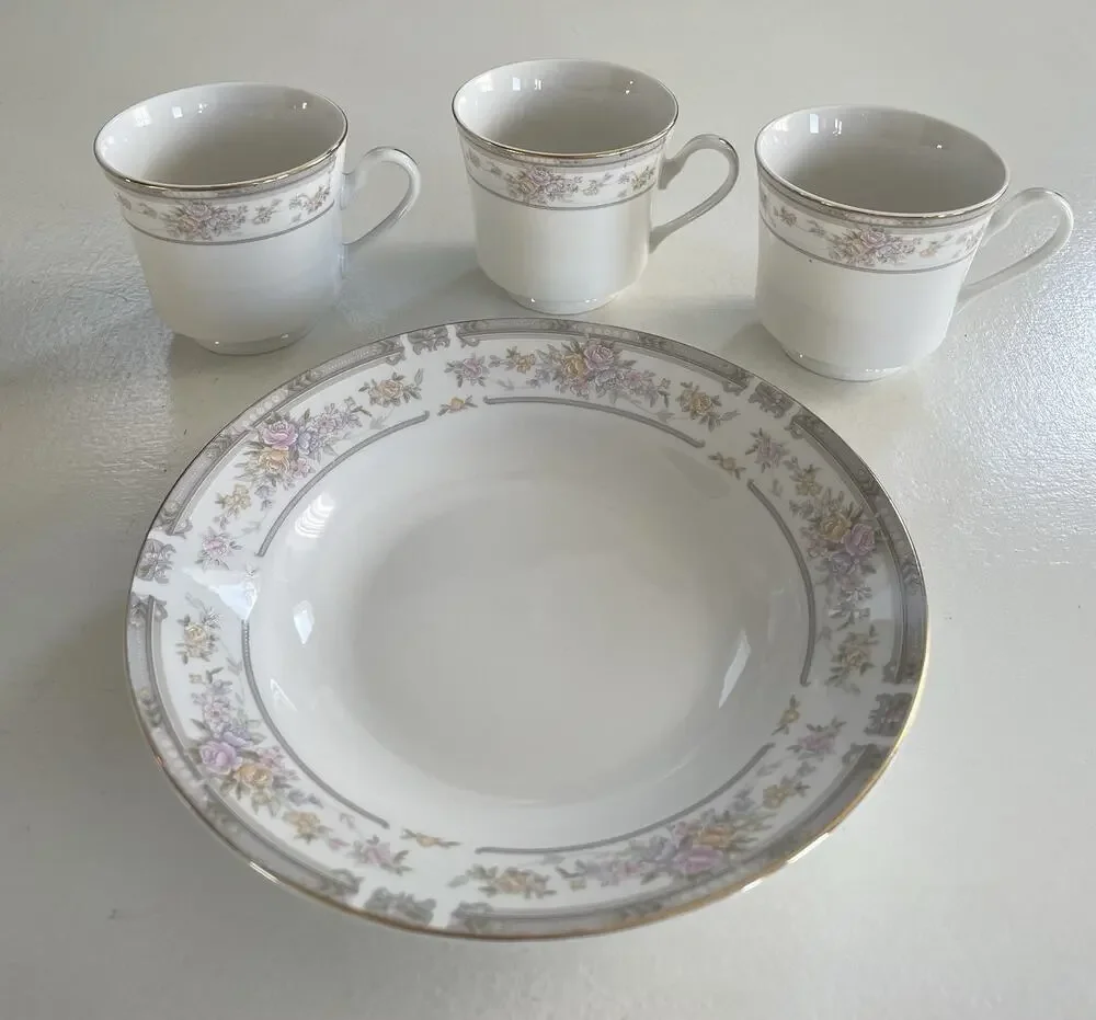 Set of 4 VTG Farberware Southampton 223A Fine China Salad Plate/Bowl 3 Tea Cups